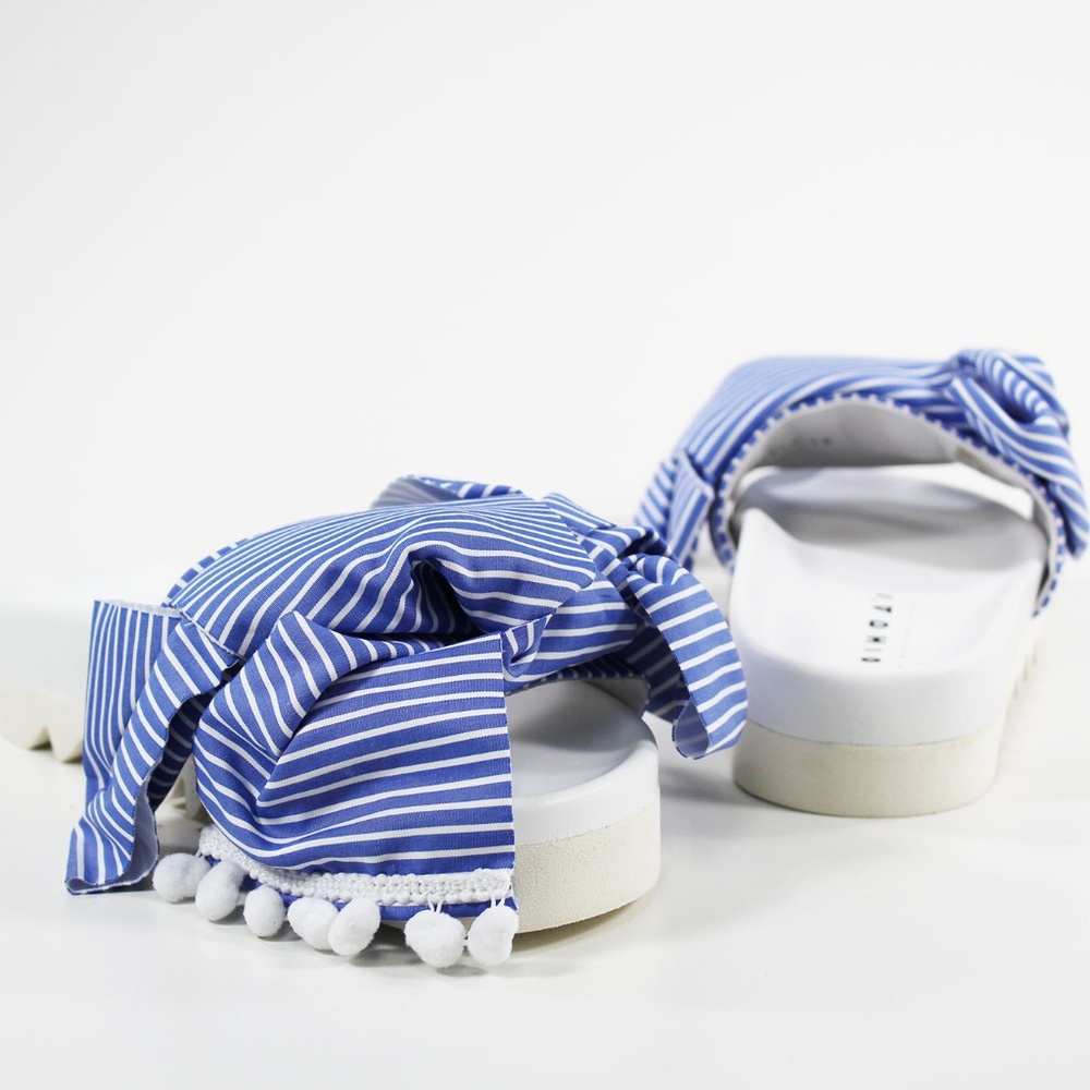 JOSHUA SANDERS Skinny-Stripes Bow Platform Slides